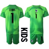 Frankrike Hugo Lloris #1 Keeper Bortedraktsett Barn VM 2022 Kortermet (+ Korte bukser)